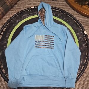 Mossy Oak Blue Men's Hoodie with Camo Flag Design